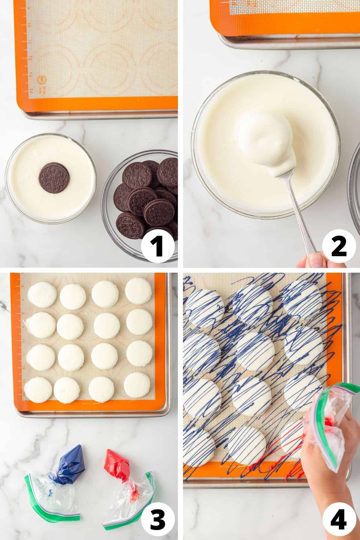 4th of July Chocolate Covered Oreos Recipe Steps