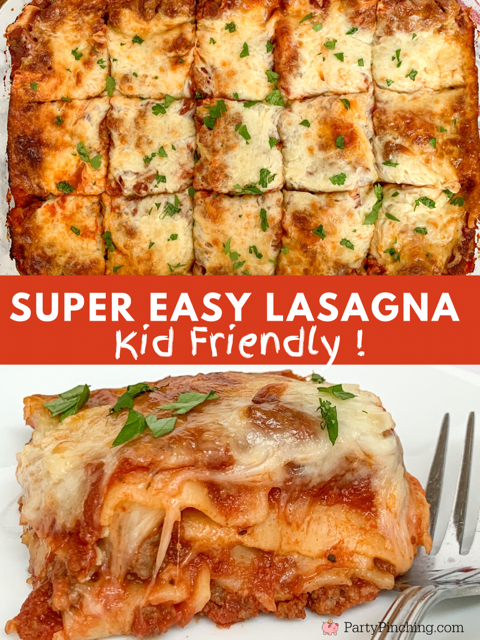 Super Easy Lasagna, 5 ingredient lasagna, kid friendly lasagna, hamburger pizza lasagna, best easy family dinner meal recipe ideas, comfort food recipe ideas, meat cheese noodle prego lasagna