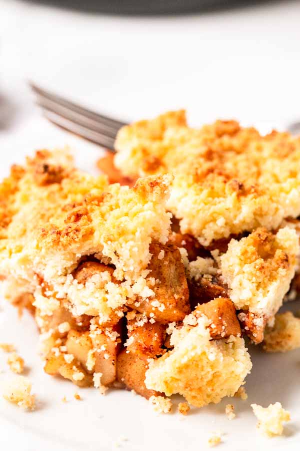 Air Fryer apple crumble on a white plate