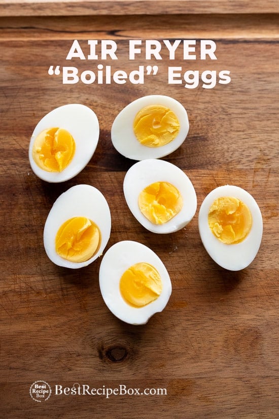 Air Fryer Boiled Eggs Recipe in Air Fryer @bestrecipebox Air Fryer Boiled Eggs Recipe in Air Fryer on a cutting board