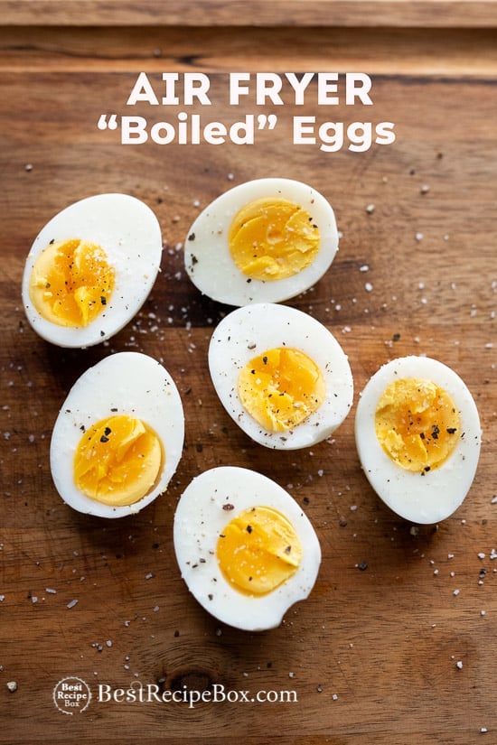Air Fryer Boiled Eggs Recipe in Air Fryer @bestrecipebox Air Fryer Boiled Eggs Recipe in Air Fryer on a cutting board