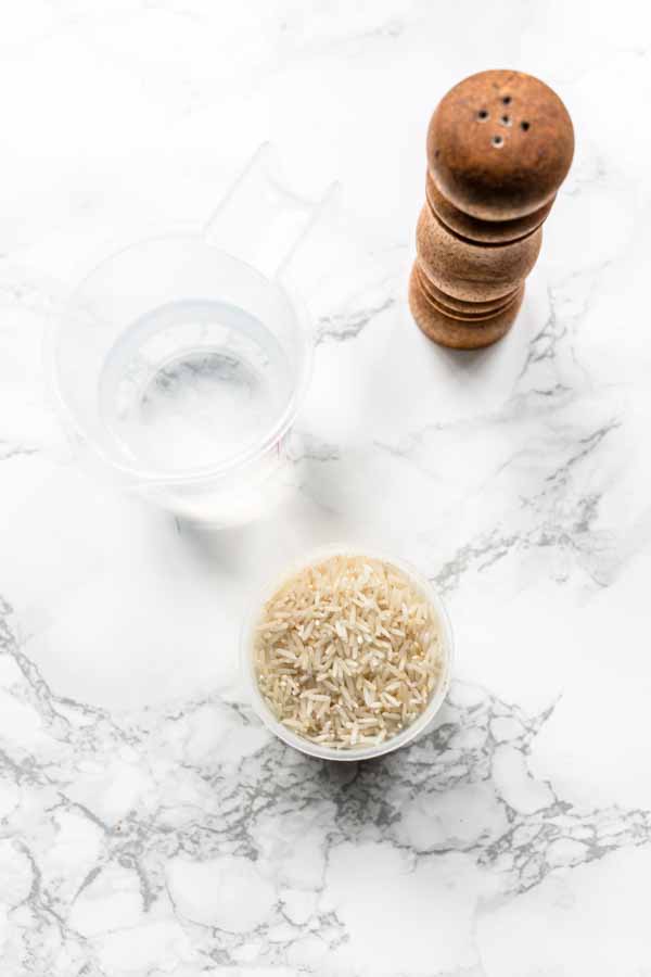 Microwave basmati rice ingredients. Basmati rice, water and salt.