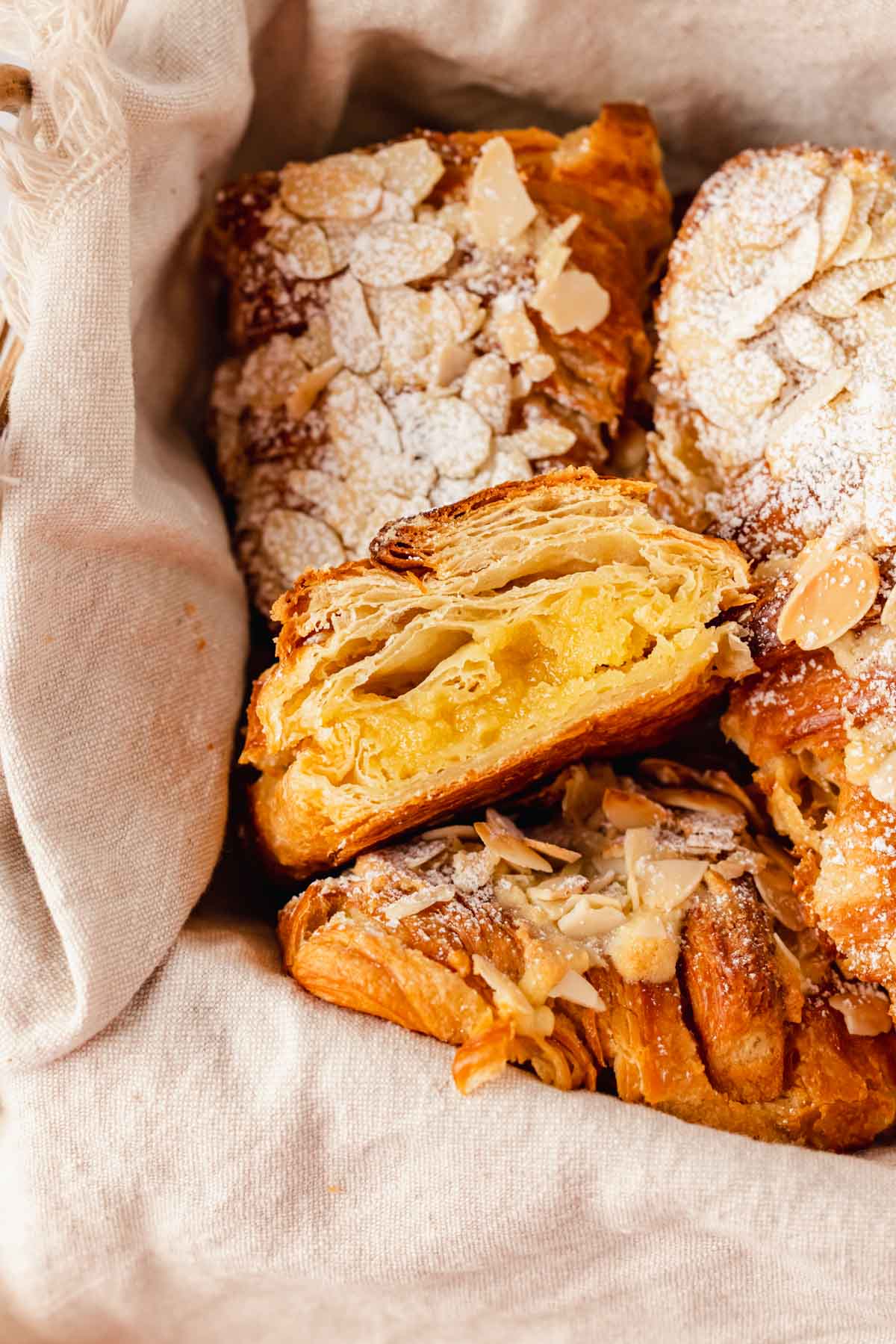 almond croissant in basket