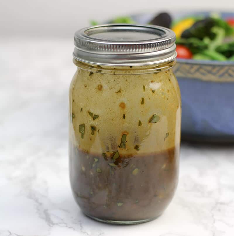 A jar of balsamic vinaigrette.