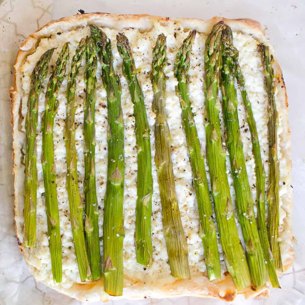 asparagus and ricotta tart, ready