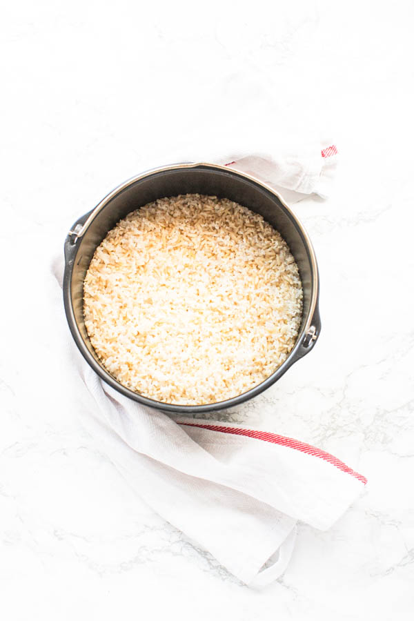 brown rice in cake pan