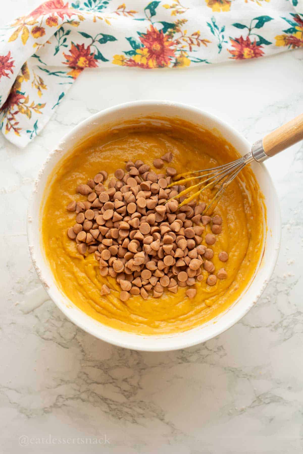 Butterscotch chips in pumpkin mixture.