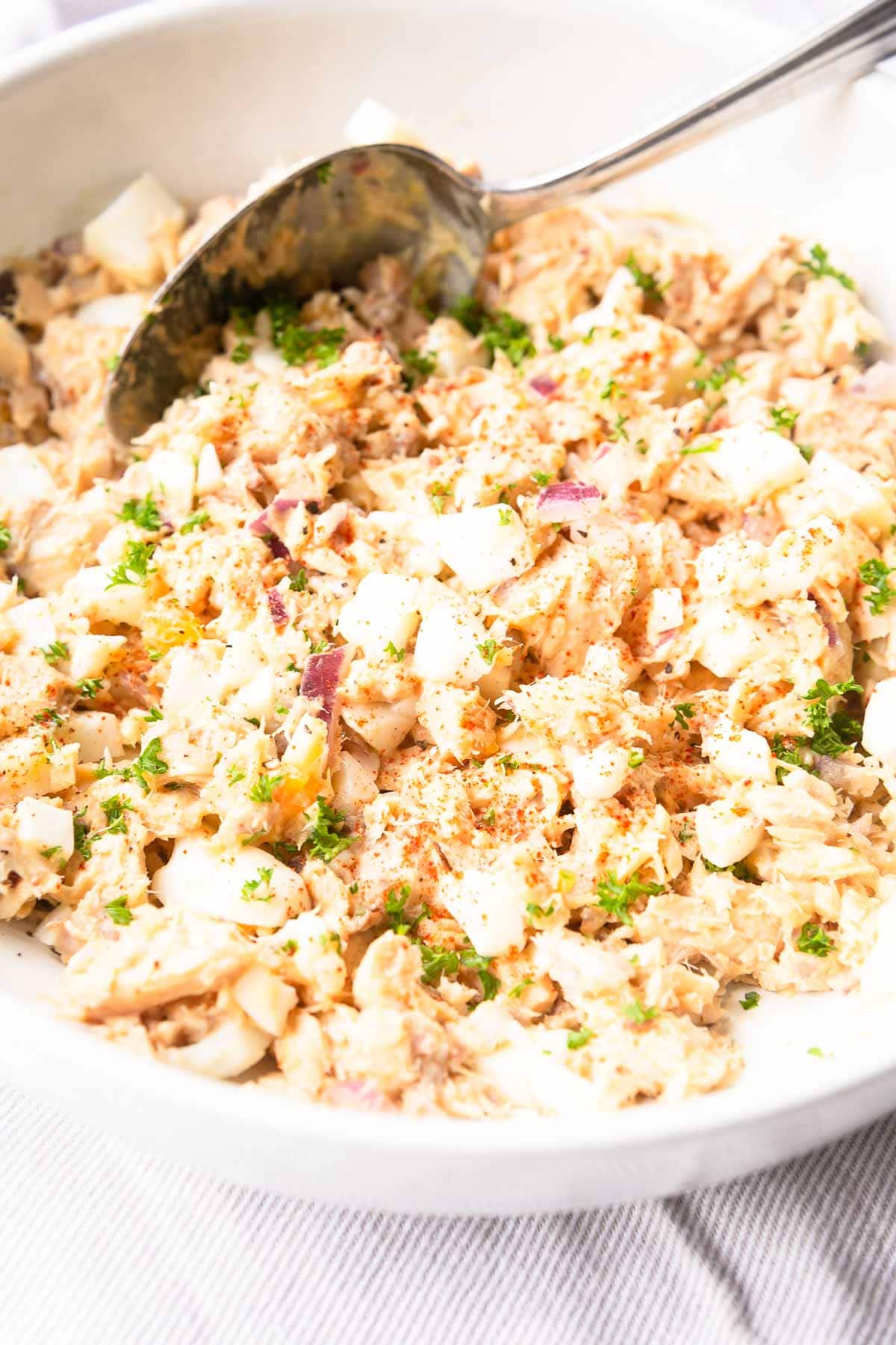 This canned salmon salad recipe is done in 10 minutes. It is so easy to make and you can serve it on toast, crackers or bread.