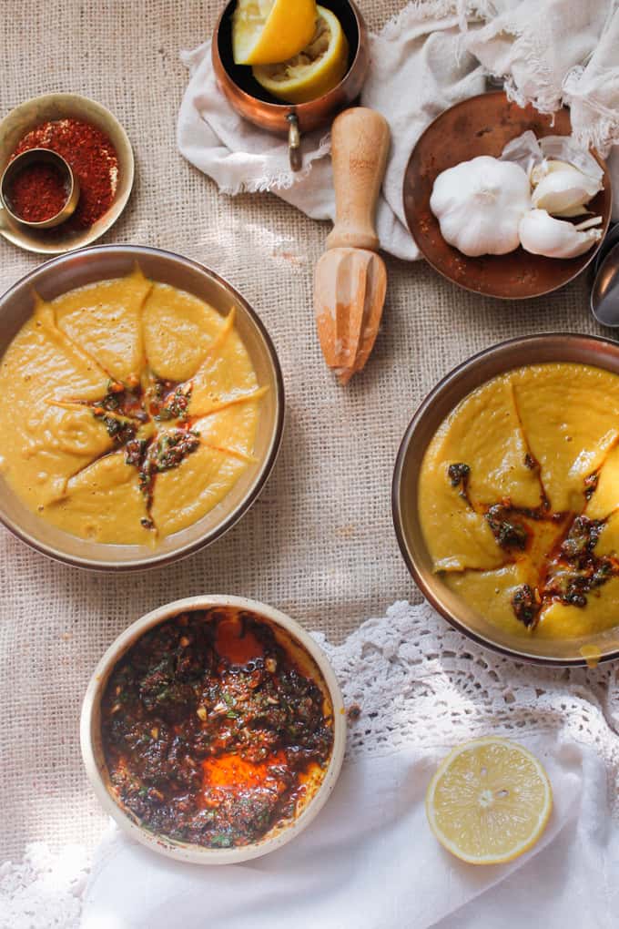 This deep and richly flavoured Moroccan carrot soup with slightly spicy chermoula is a revelation due to the pairing of garlic, cilantro and sweet, earthy carrots.