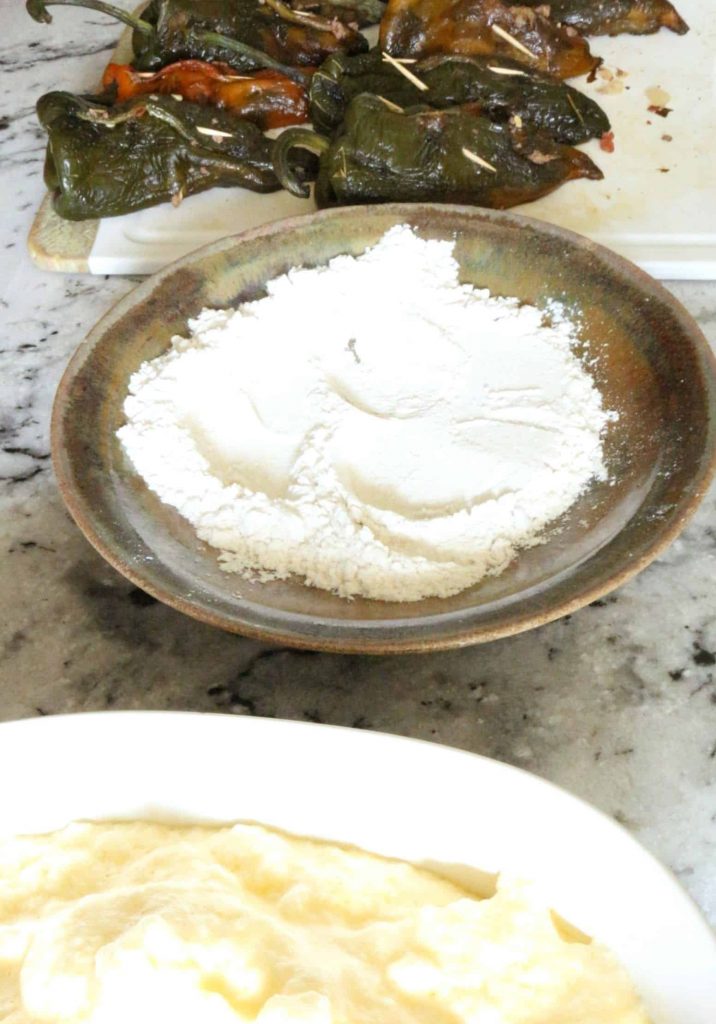 Dredging station for chiles rellenos #chilesrellenos #mexicanrecipes #whole30recipes