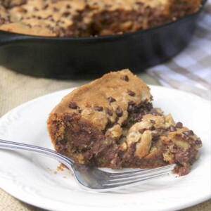 Chocolate Chip Cookie Pie is made with semi-sweet and milk chocolate chips, extra brown sugar and butter—and more chocolate sprinkled on top!