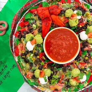 Nachos in a ring to look like a Christmas wreath