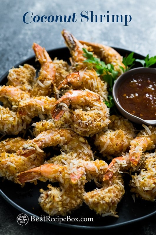 Easy Baked Coconut Shrimp Recipe on plate 