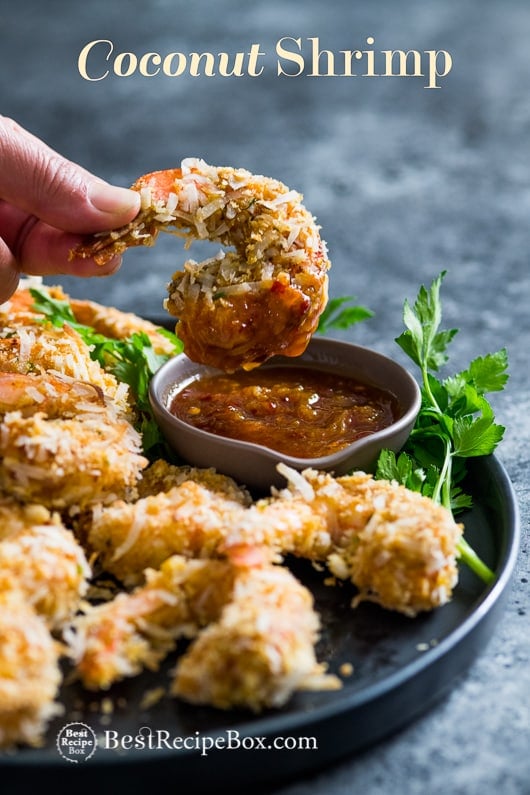 Holding Baked Coconut Shrimp Recipe 