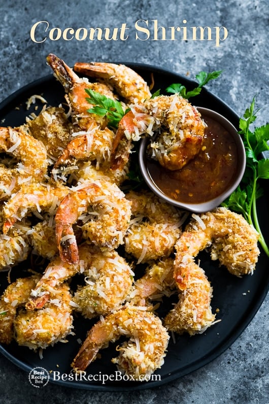 Easy Baked Coconut Shrimp on plate 