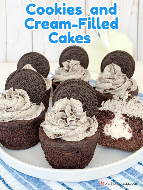 cookies and cream filled cakes, no bake cookies and cream cupcakes, drakes yankee doodles, easy no bake cookies and cream cupcakes, best easy cookies and cream oreo frosting recipe