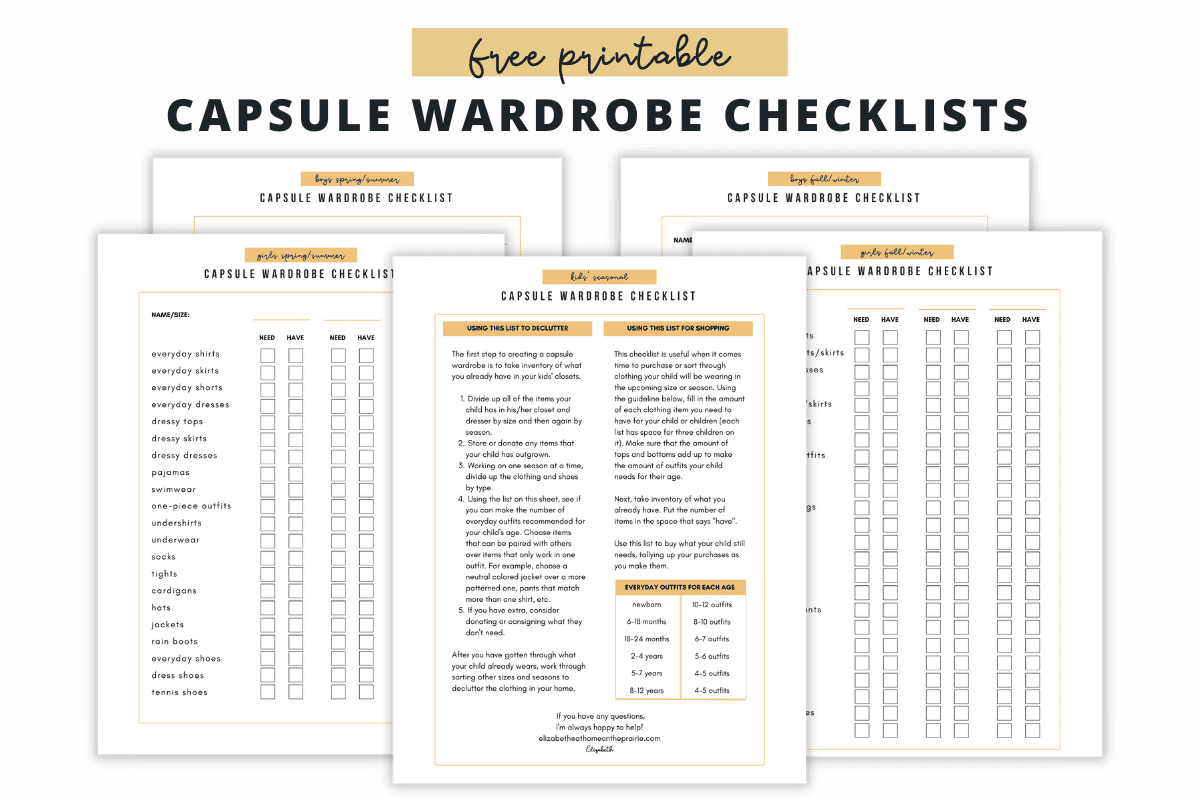 kids capsule wardrobe checklists free printables
