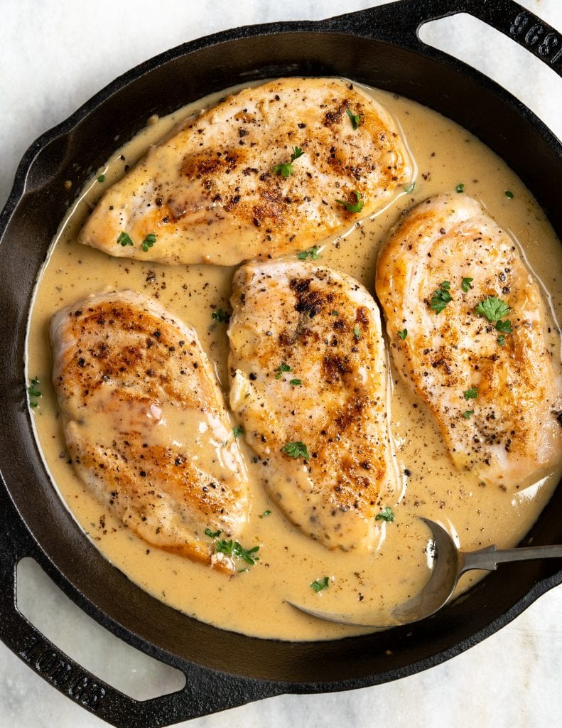 Creamy ranch chicken in skillet.