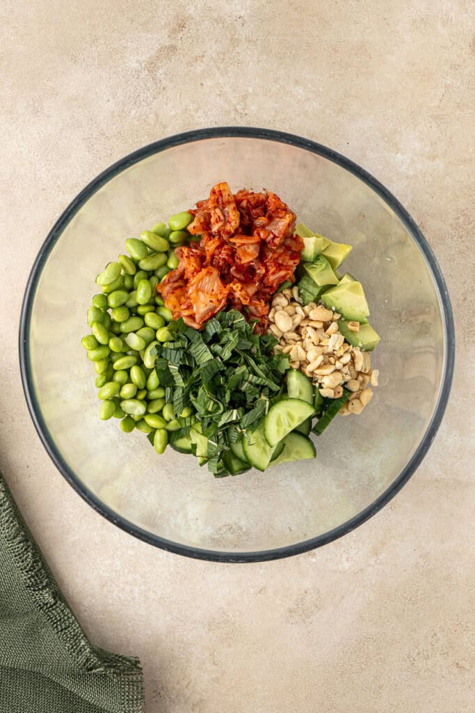 The salad mix ins chopped in a bowl.