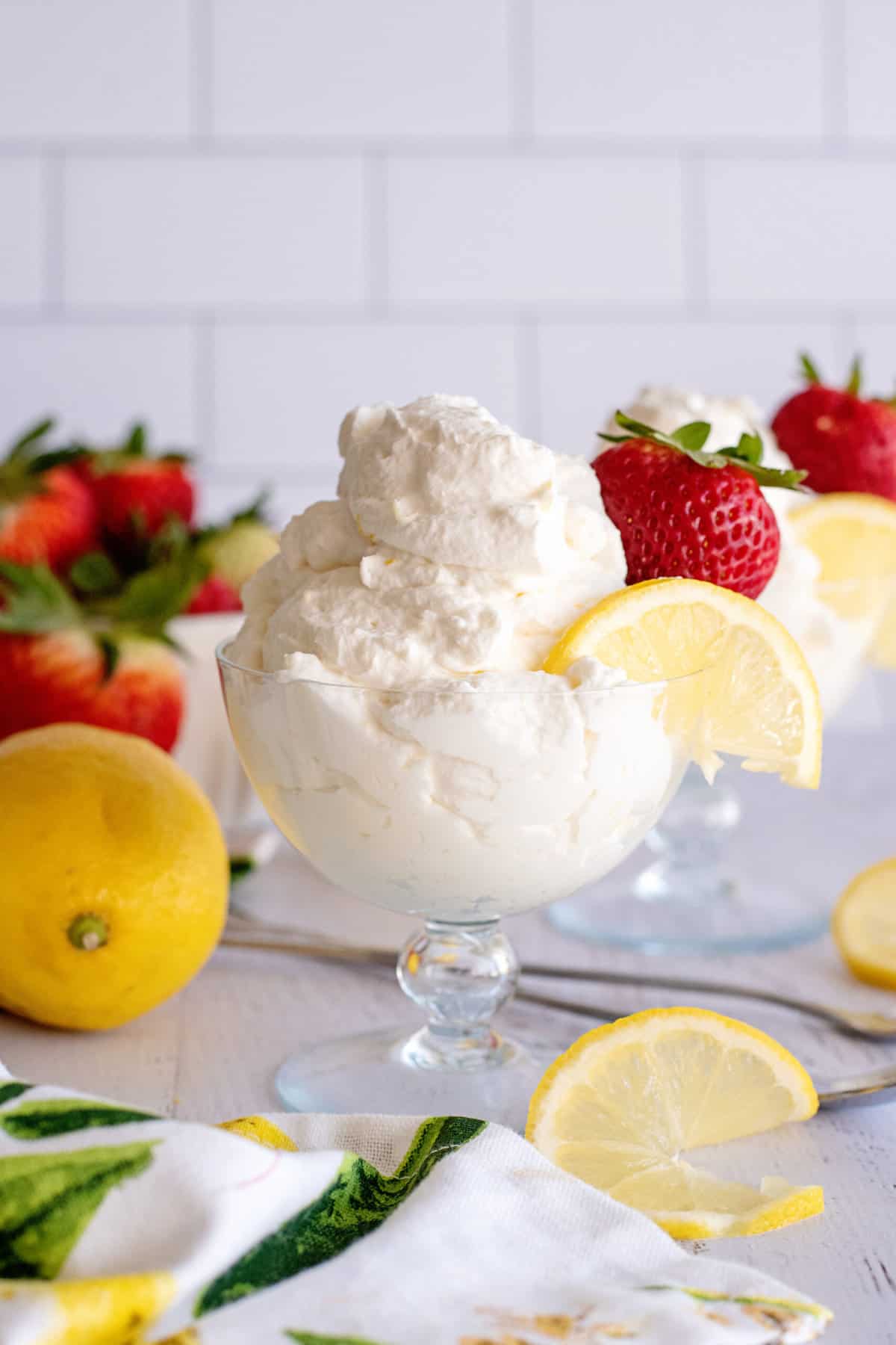 Lemon syllabub in glass.