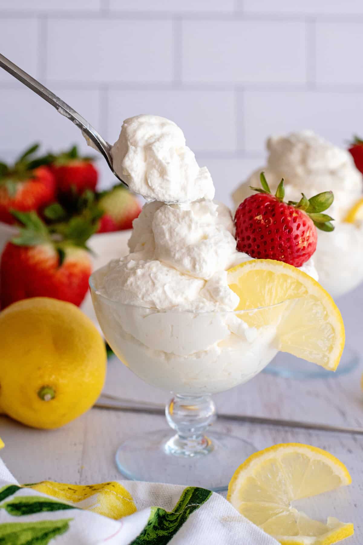 Spoonful of lemon syllabub.