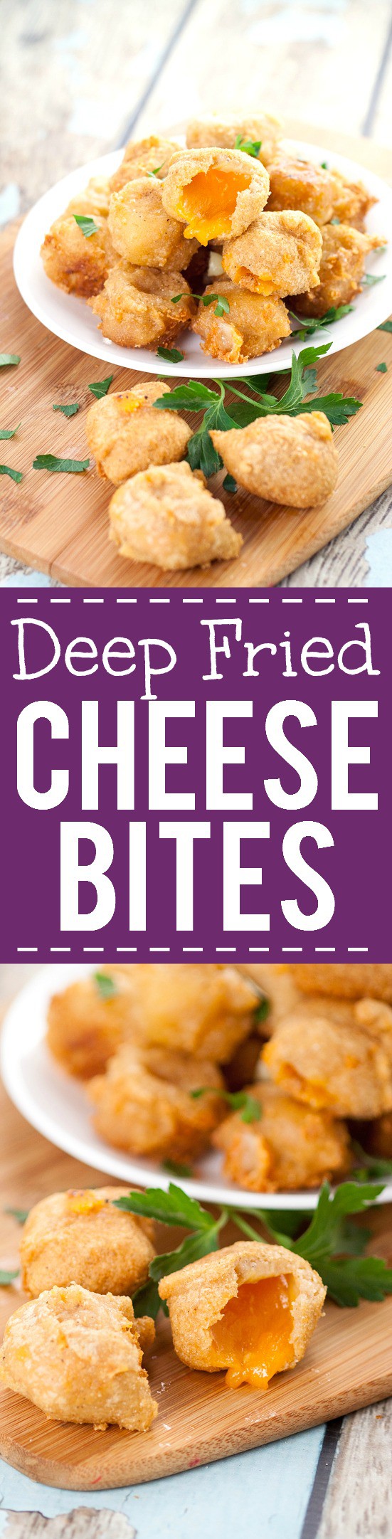 Deep Fried Cheese Bites recipe - Crispy, cheesy Deep Fried Cheese Bites in a flavorful beer batter make a perfect snack, appetizer, or even a side to your favorite burger. A cheese lover's dream! Love this for an easy appetizer recipe. 