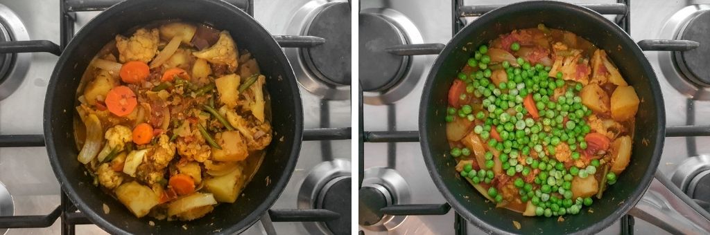 Almost cooked dry vegetable curry step by step images
