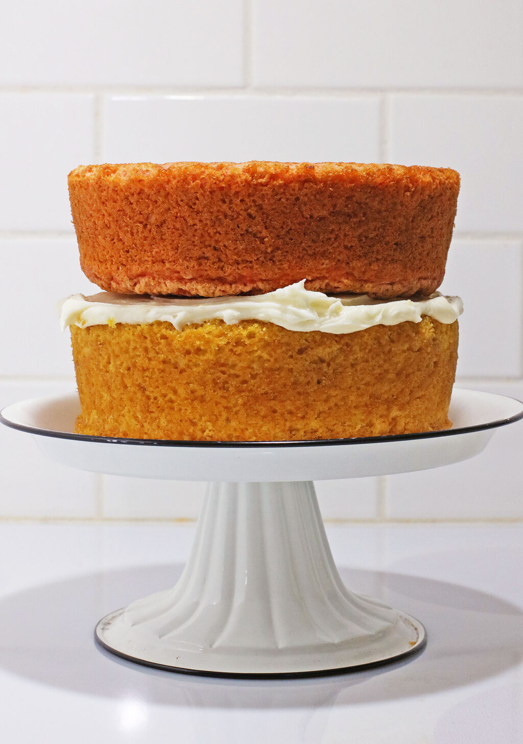 second layer of cake mix stacked