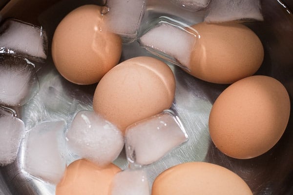 Hard boiled eggs in ice water