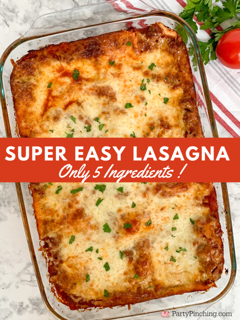 Super Easy Lasagna, 5 ingredient lasagna, kid friendly lasagna, hamburger pizza lasagna, best easy family dinner meal recipe ideas, comfort food recipe ideas, meat cheese noodle prego lasagna