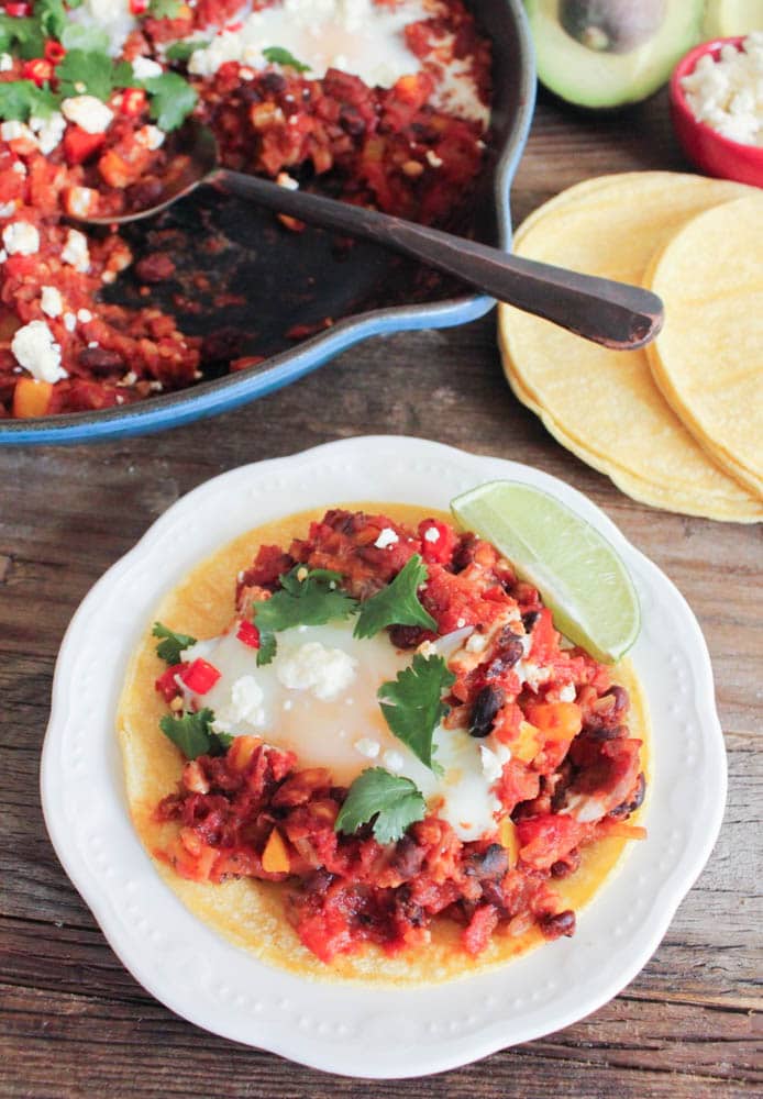 Healthy Pantry Recipes- Baked Eggs with Farro and Black Beans