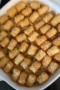 Frisco Tater Tot Casserole is an updated recipe without soup, without milk and without sour cream. It's easy and cheesy.