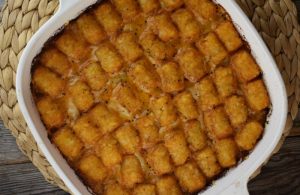 Frisco Tater Tot Casserole is an updated recipe without soup, without milk and without sour cream. It's easy and cheesy.