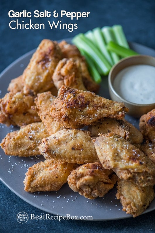 Garlic Salt & Pepper Chicken Wings Recipe Best Appetizer Recipe | @bestrecipebox Garlic Salt & Pepper Chicken Wings Recipe on plate