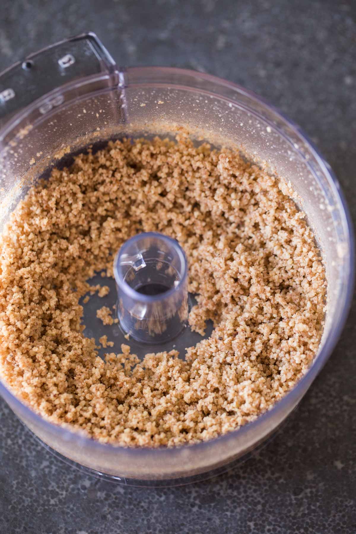 Pecans that are finely ground in a food processor.  