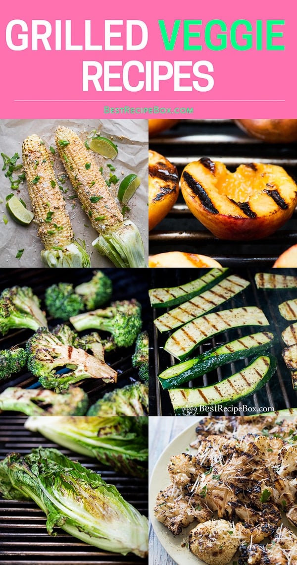 Healthy vegetables on the grill and bbq like corn, broccoli and zucchini step by step 