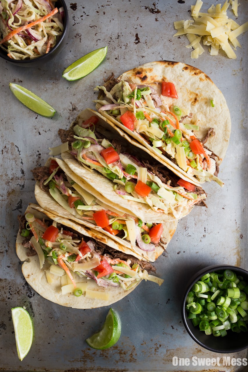Guinness Shredded Beef Tacos with Mustard Slaw