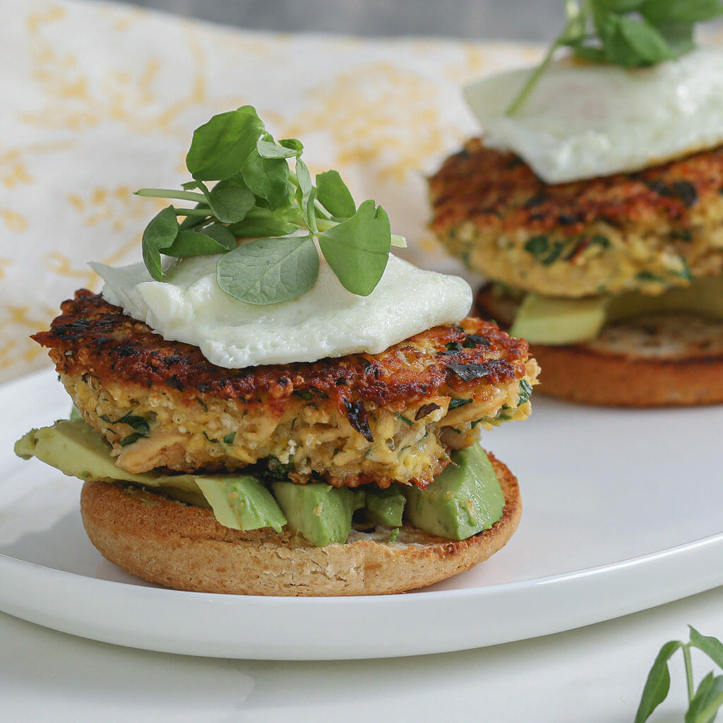 Gluten Free Salmon Cake Breakfast Sandwich