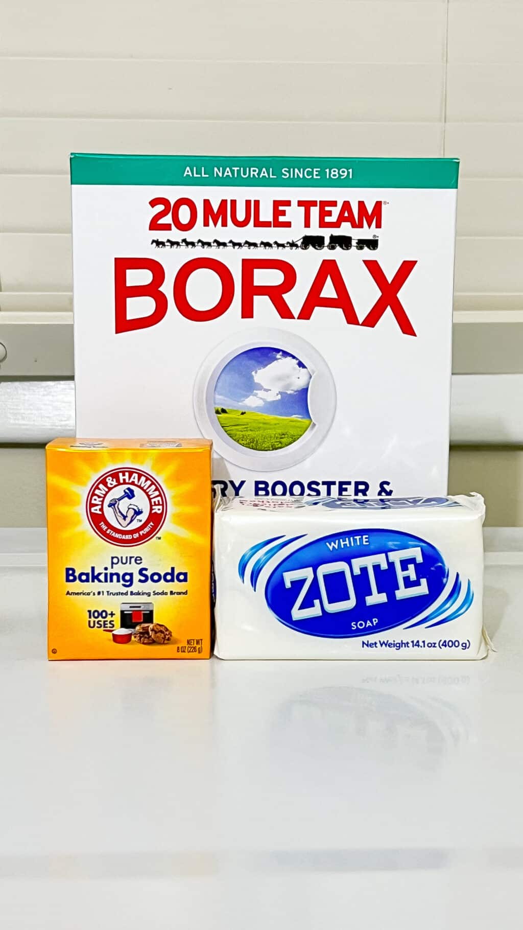 homemade laundry detergent ingredients on table