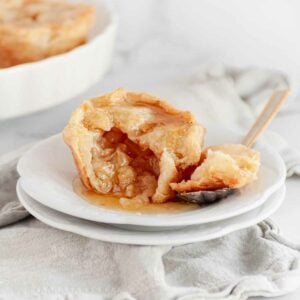 mini apple pie on plate with bite taken out