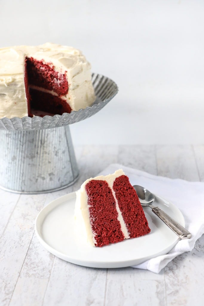 slice of old fashioned red velvet cake