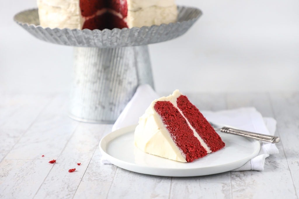 slice of old fashioned red velvet cake