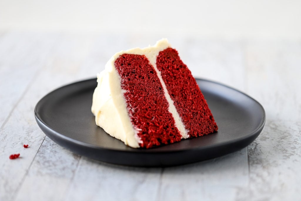 slice of old fashioned red velvet cake
