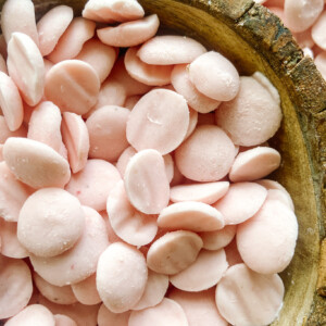 Strawberry banana yogurt melts in a large bowl and small bowl