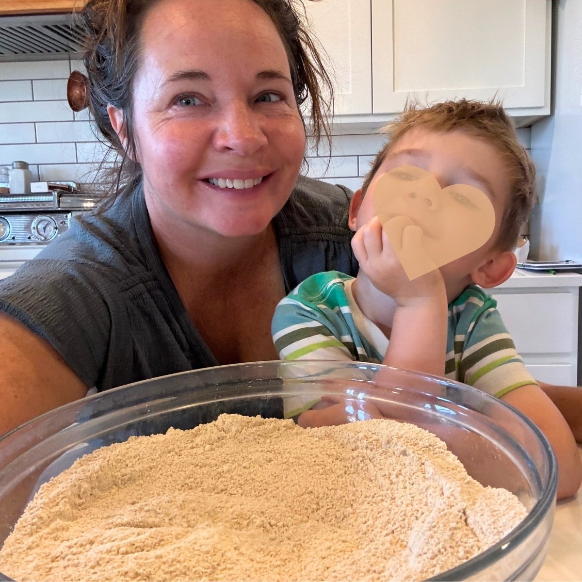 Juliea making sourdough pumpkin muffins with S.