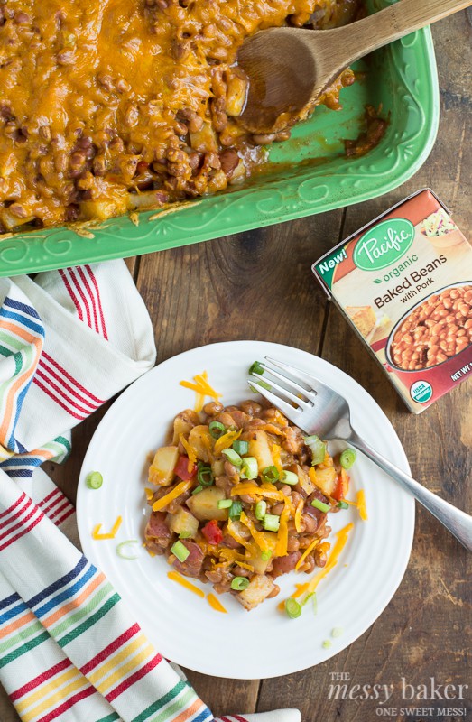 Loaded Baked Potato & Baked Bean Casserole | www.themessybakerblog.com
