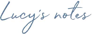 Blue cursive text reads "Lucy's notes" on a transparent background.