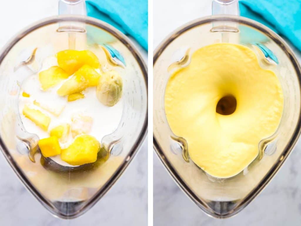 Smoothie ingredients added to a blender and being blended