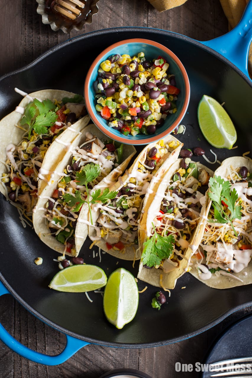 Mesquite Grilled Chicken Tacos with Honey Hot Sauce Chipotle Crema