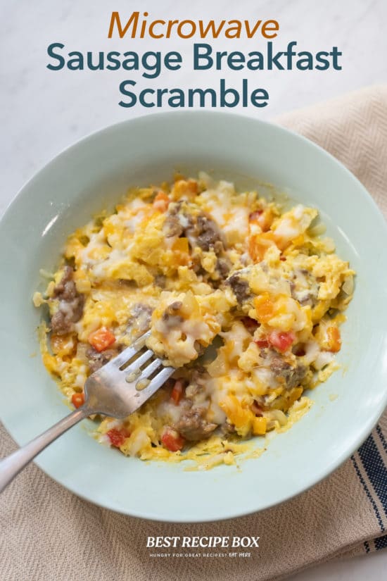 Microwave Sausage Scramble Recipe with Veggies | BestREcipeBox.com Microwave Sausage Scramble Recipe with Veggies in a bowl
